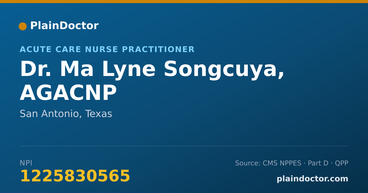 Shareable card for Ma Lyne Songcuya, AGACNP - Acute Care Nurse Practitioner, San Antonio, TX