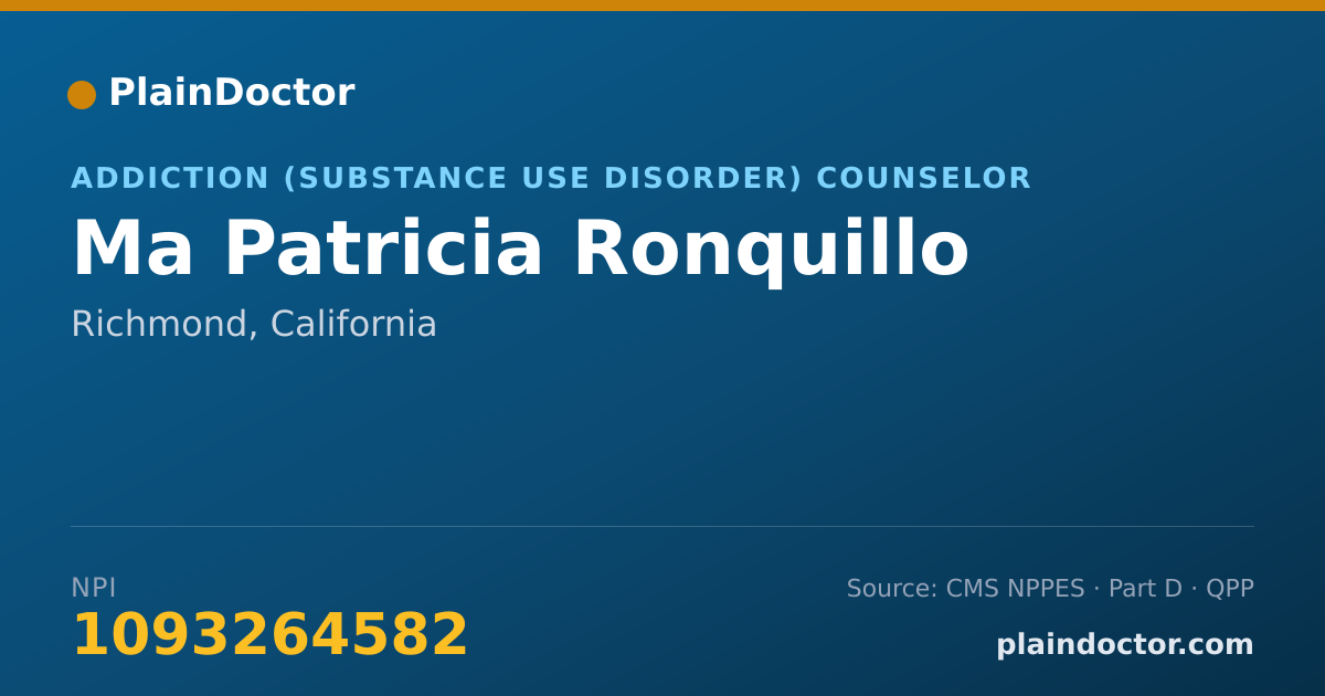 Shareable card for Ma Patricia Ronquillo - Addiction (Substance Use Disorder) Counselor, Richmond, CA