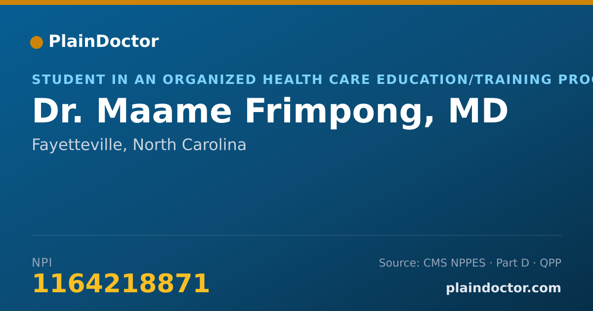 Shareable card for Maame Frimpong, MD - Student in an Organized Health Care Education/Training Program, Fayetteville, NC