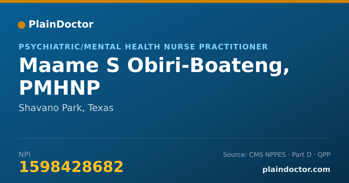Shareable card for Maame S Obiri-Boateng, PMHNP - Psychiatric/Mental Health Nurse Practitioner, Shavano Park, TX