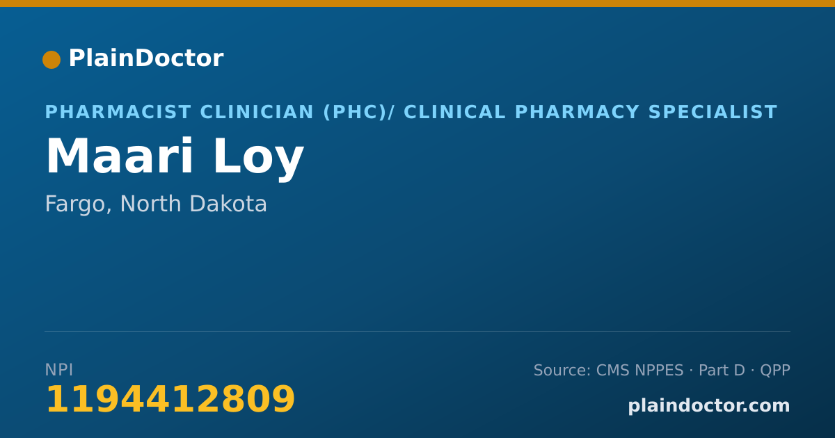 Shareable card for Maari Loy - Pharmacist Clinician (PhC)/ Clinical Pharmacy Specialist, Fargo, ND