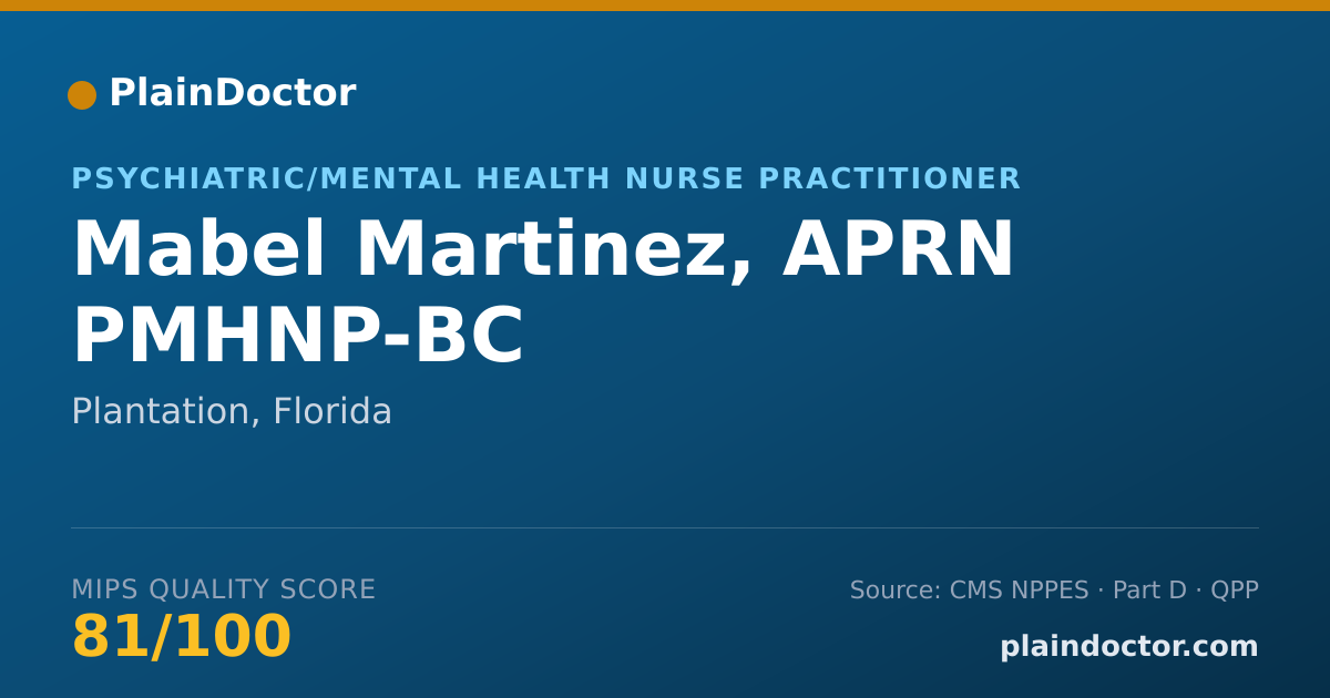 Shareable card for Mabel Martinez, APRN PMHNP-BC - Psychiatric/Mental Health Nurse Practitioner, Plantation, FL