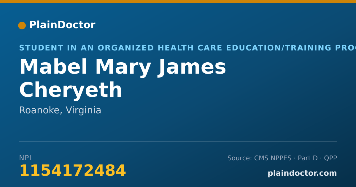 Shareable card for Mabel Mary James Cheryeth - Student in an Organized Health Care Education/Training Program, Roanoke, VA