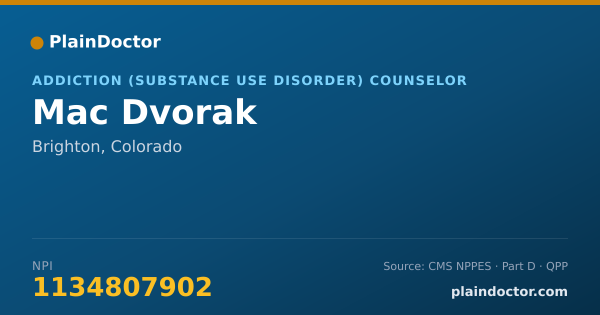 Shareable card for Mac Dvorak - Addiction (Substance Use Disorder) Counselor, Brighton, CO