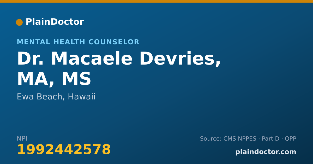 Shareable card for Macaele Devries, MA, MS - Mental Health Counselor, Ewa Beach, HI