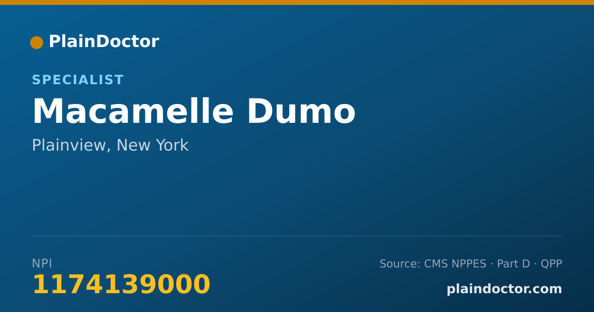 Shareable card for Macamelle Dumo - Specialist, Plainview, NY