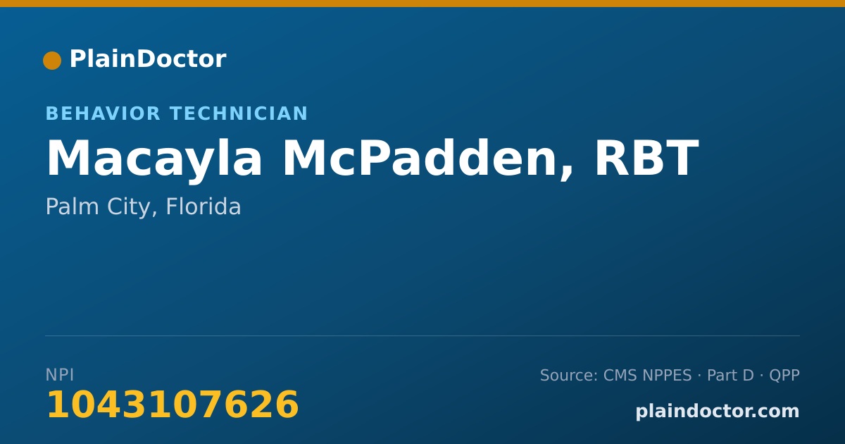 Shareable card for Macayla McPadden, RBT - Behavior Technician, Palm City, FL