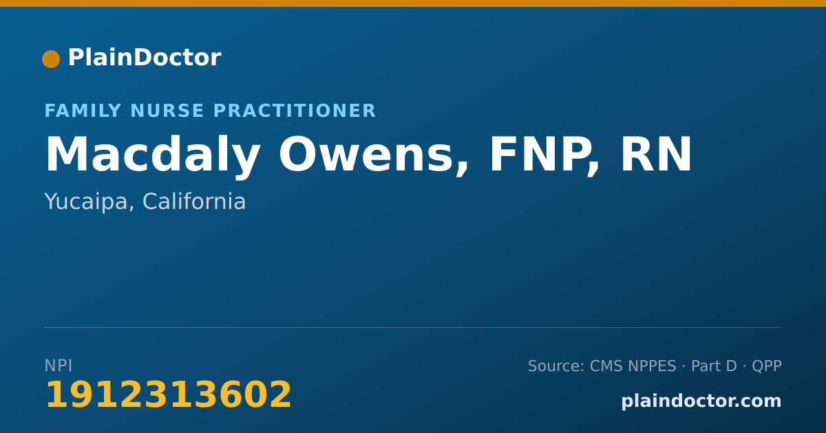 Shareable card for Macdaly Owens, FNP, RN - Family Nurse Practitioner, Yucaipa, CA