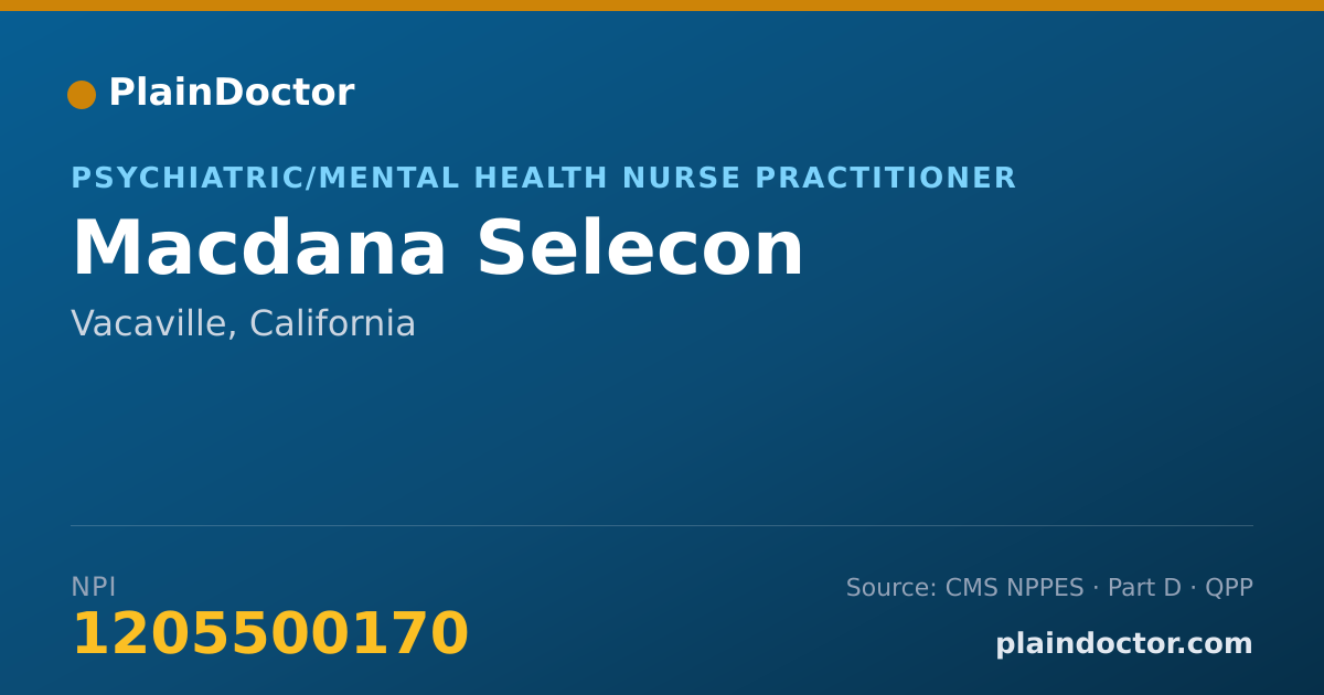 Shareable card for Macdana Selecon - Psychiatric/Mental Health Nurse Practitioner, Vacaville, CA