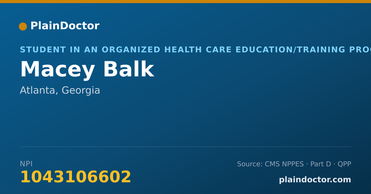 Shareable card for Macey Balk - Student in an Organized Health Care Education/Training Program, Atlanta, GA