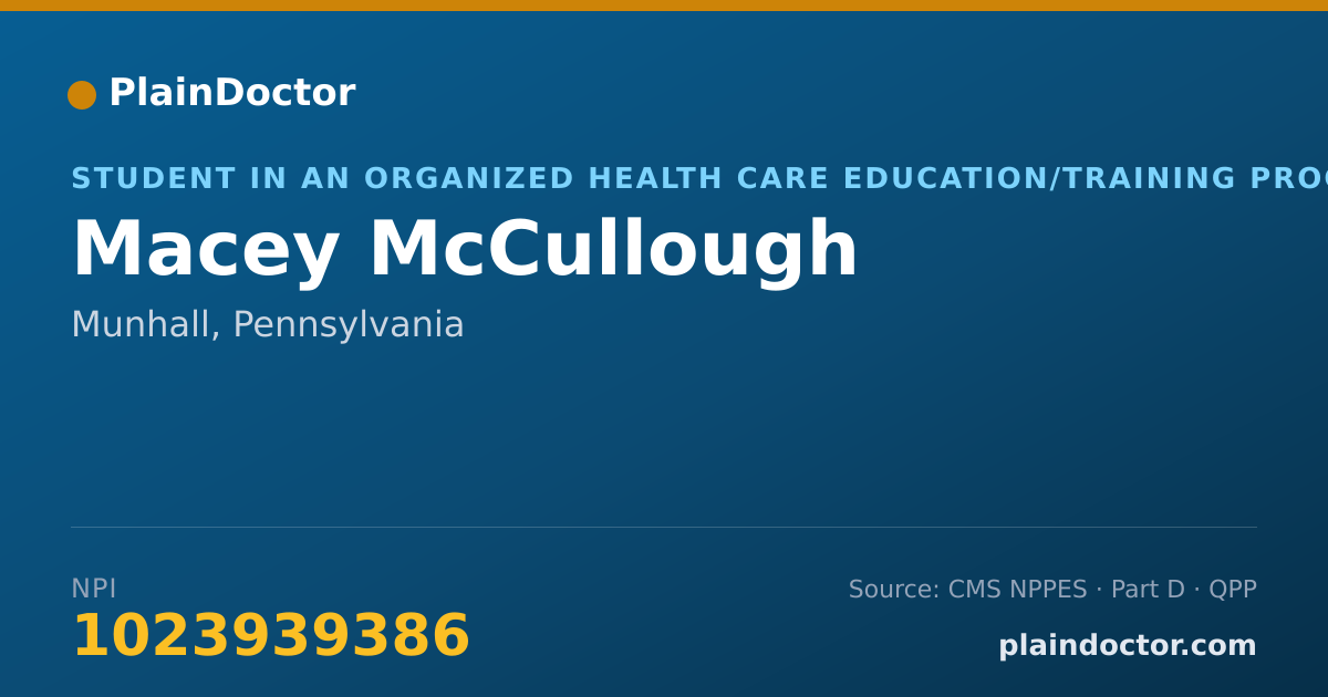 Shareable card for Macey McCullough - Athletic Trainer, Munhall, PA