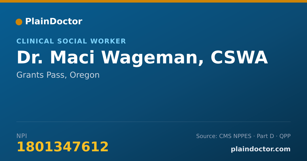 Shareable card for Maci Wageman, CSWA - Clinical Social Worker, Grants Pass, OR