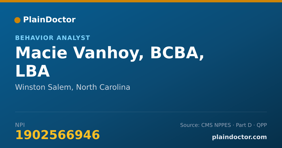 Shareable card for Macie Vanhoy, BCBA, LBA - Behavior Analyst, Winston Salem, NC