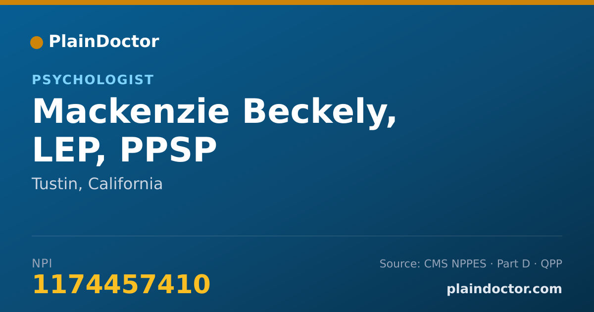Shareable card for Mackenzie Beckely, LEP, PPSP - Psychologist, Tustin, CA
