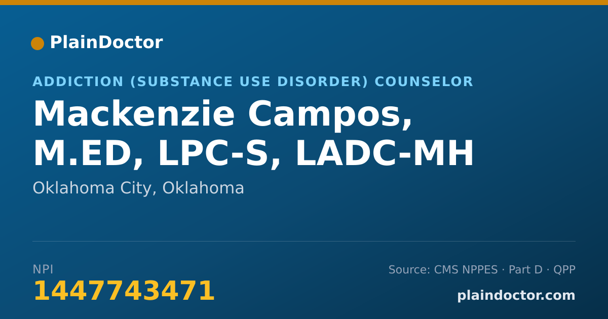 Shareable card for Mackenzie Campos, M.ED, LPC-S, LADC-MH - Mental Health Counselor, Oklahoma City, OK