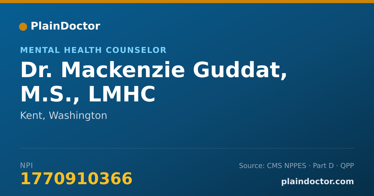 Shareable card for Mackenzie Guddat, M.S., LMHC - Mental Health Counselor, Kent, WA