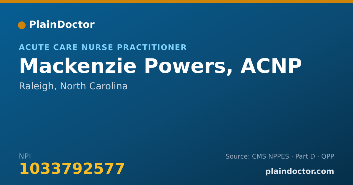 Shareable card for Mackenzie Powers, ACNP - Critical Care Medicine Registered Nurse, Raleigh, NC