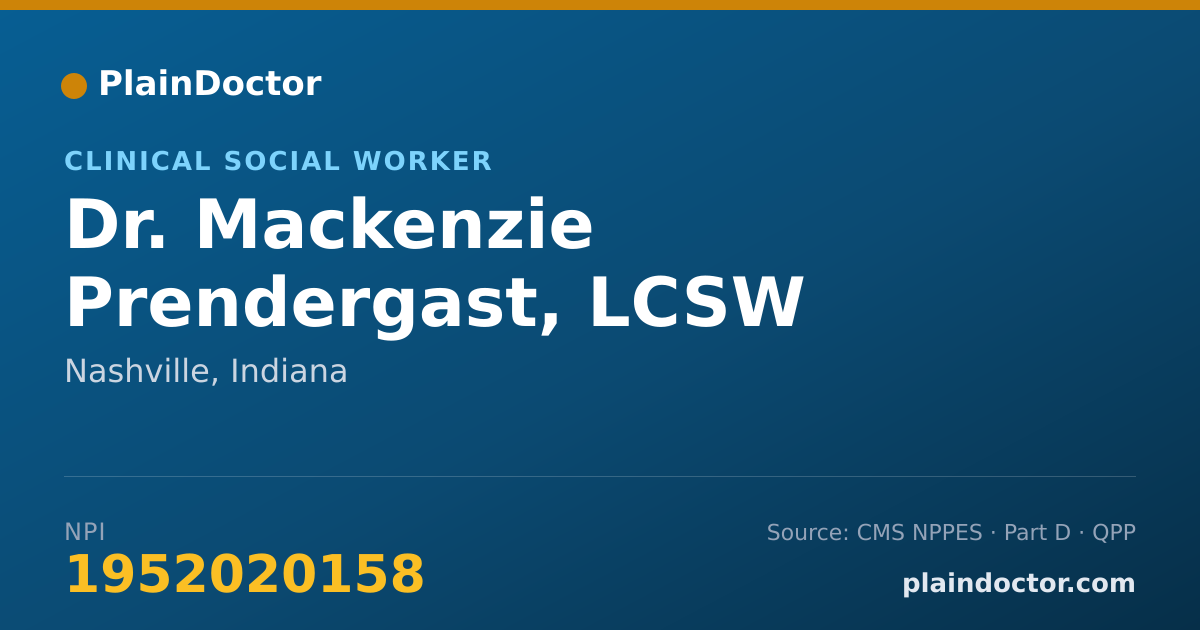 Shareable card for Mackenzie Prendergast, LCSW - Clinical Social Worker, Nashville, IN