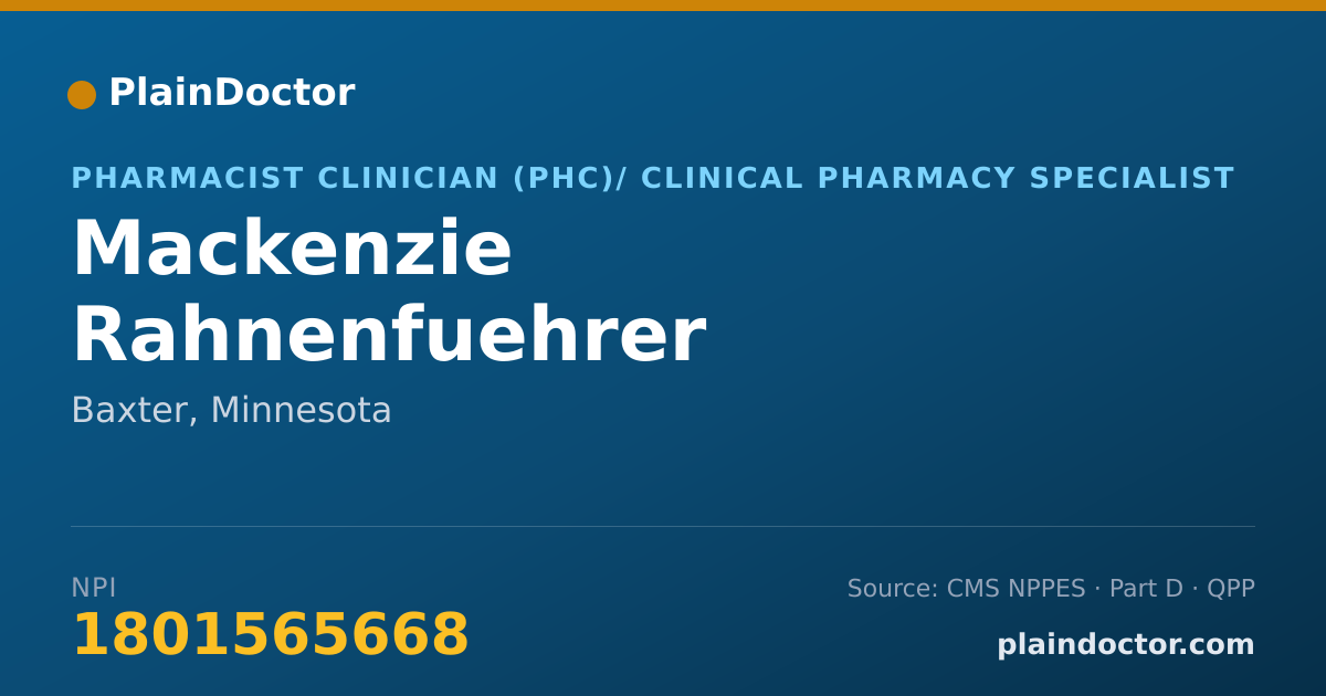 Shareable card for Mackenzie Rahnenfuehrer - Pharmacist Clinician (PhC)/ Clinical Pharmacy Specialist, Baxter, MN