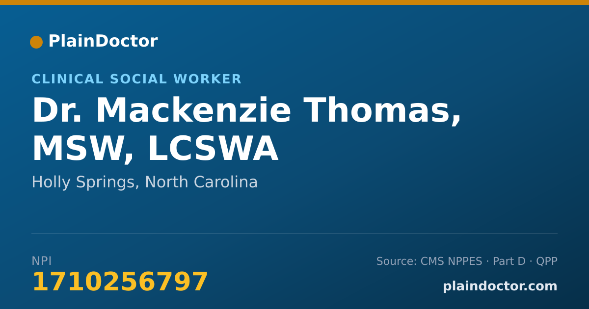 Shareable card for Mackenzie Thomas, MSW, LCSWA - Clinical Social Worker, Holly Springs, NC