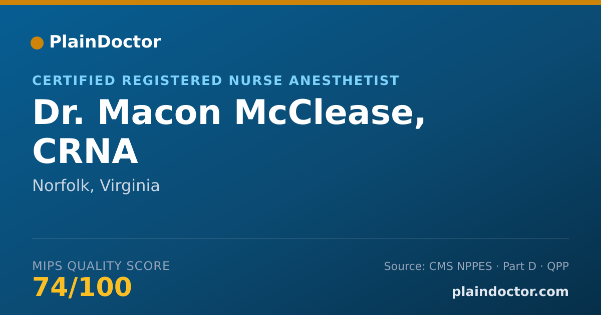 Shareable card for Macon McClease, CRNA - Certified Registered Nurse Anesthetist, Norfolk, VA