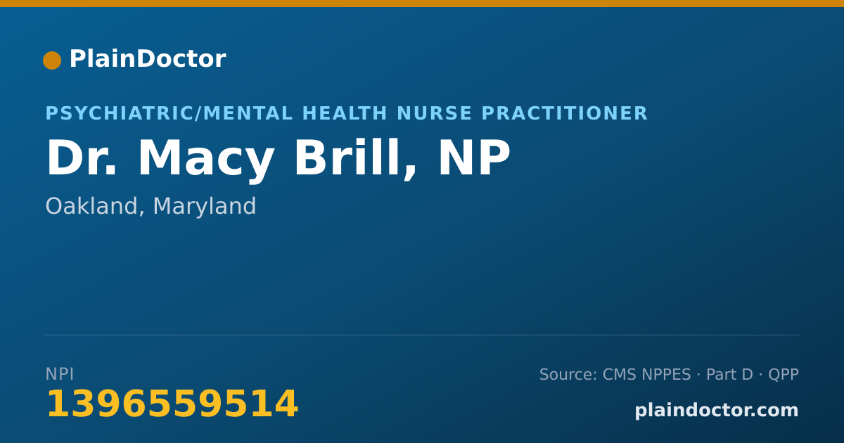Shareable card for Macy Brill, NP - Psychiatric/Mental Health Nurse Practitioner, Oakland, MD