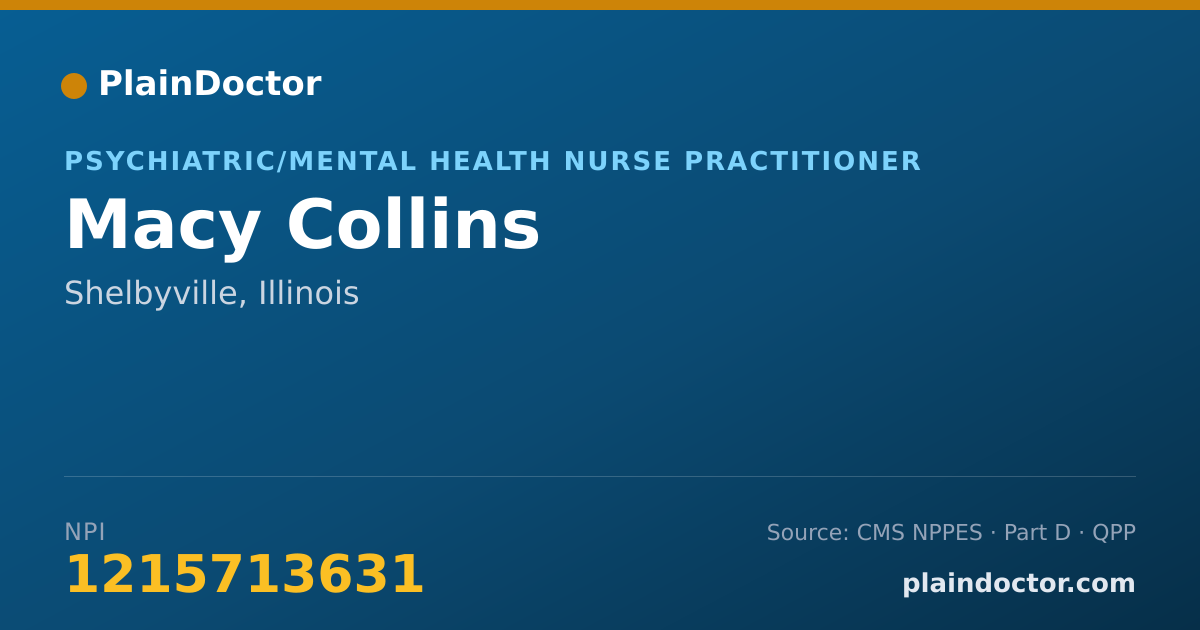 Shareable card for Macy Collins - Psychiatric/Mental Health Nurse Practitioner, Shelbyville, IL