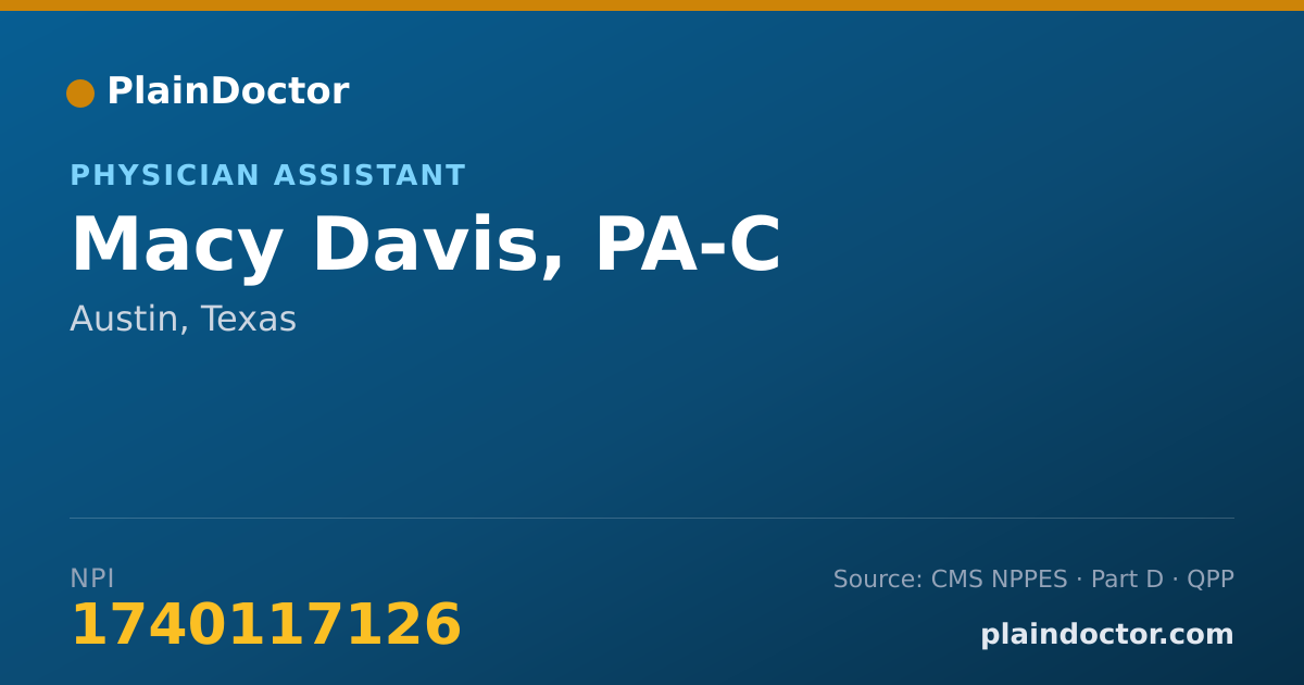 Shareable card for Macy Davis, PA-C - Physician Assistant, Austin, TX