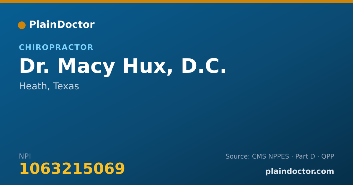 Shareable card for Macy Hux, D.C. - Chiropractor, Heath, TX