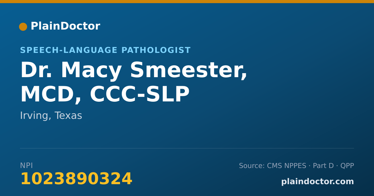 Shareable card for Macy Smeester, MCD, CCC-SLP - Speech-Language Pathologist, Irving, TX