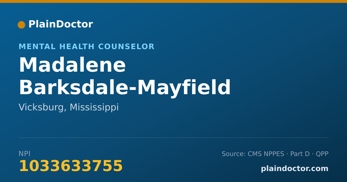 Shareable card for Madalene Barksdale-Mayfield - Mental Health Counselor, Vicksburg, MS