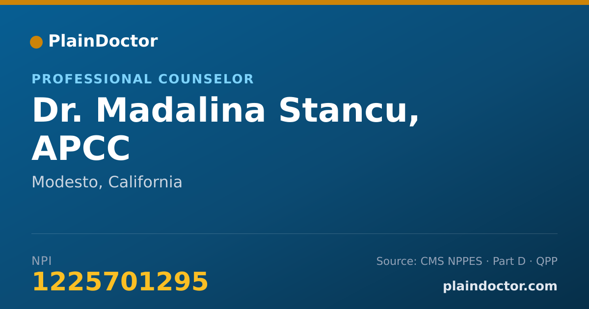 Shareable card for Madalina Stancu, APCC - Professional Counselor, Modesto, CA