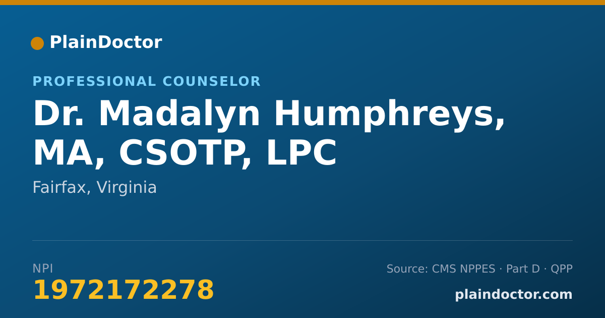 Shareable card for Madalyn Humphreys, MA, CSOTP, LPC - Professional Counselor, Fairfax, VA