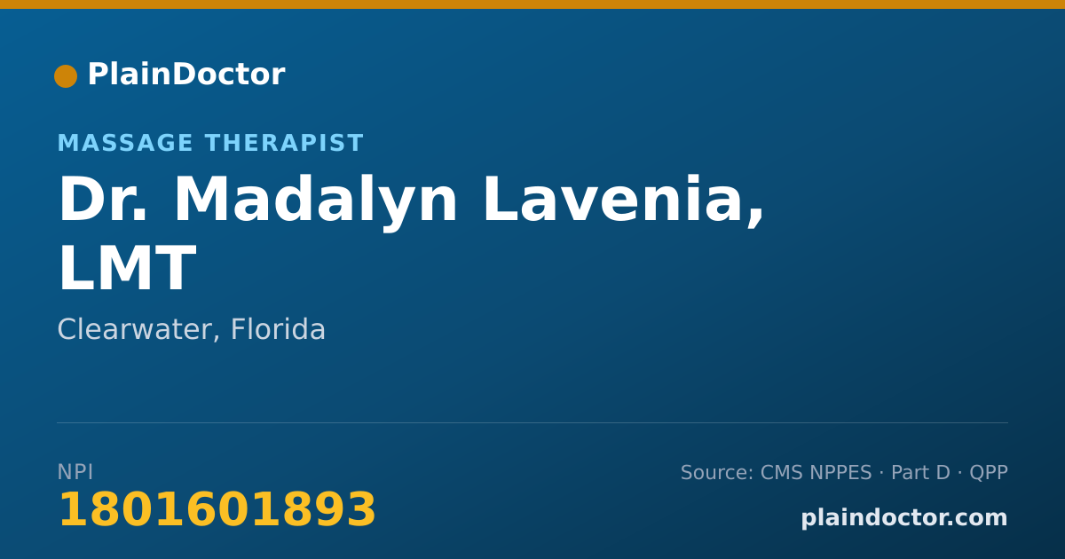Shareable card for Madalyn Lavenia, LMT - Massage Therapist, Clearwater, FL