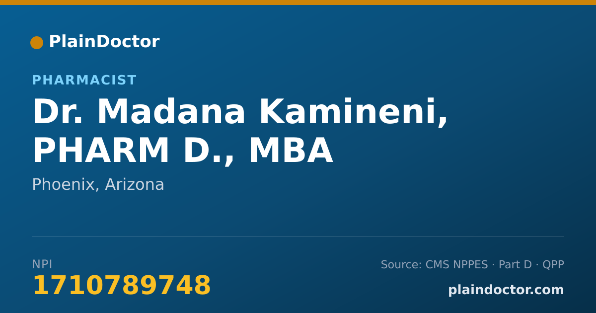 Shareable card for Madana Kamineni, PHARM D., MBA - Pharmacist, Phoenix, AZ