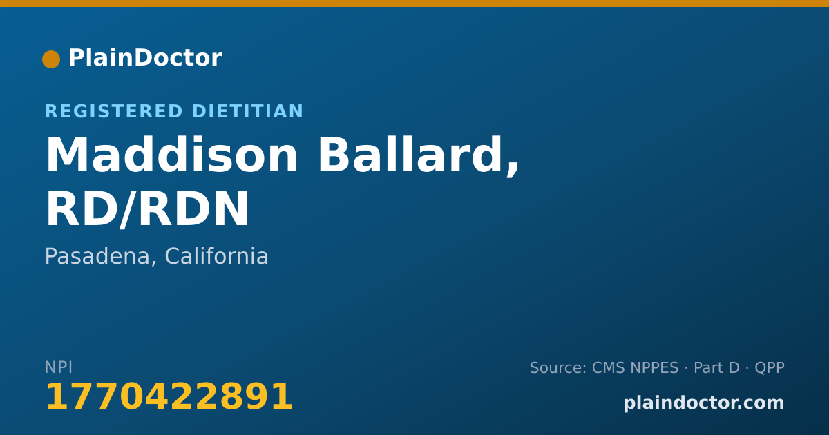 Shareable card for Maddison Ballard, RD/RDN - Registered Dietitian, Pasadena, CA