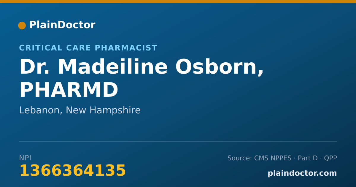 Shareable card for Madeiline Osborn, PHARMD - Critical Care Pharmacist, Lebanon, NH