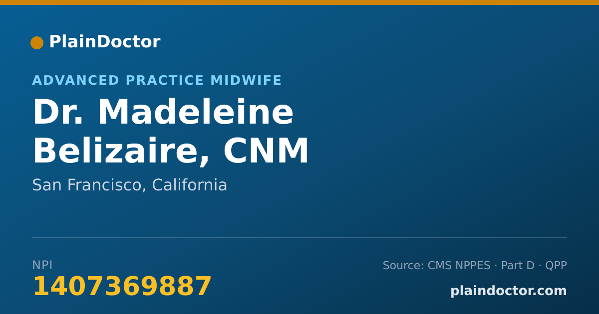 Shareable card for Madeleine Belizaire, CNM - Advanced Practice Midwife, San Francisco, CA