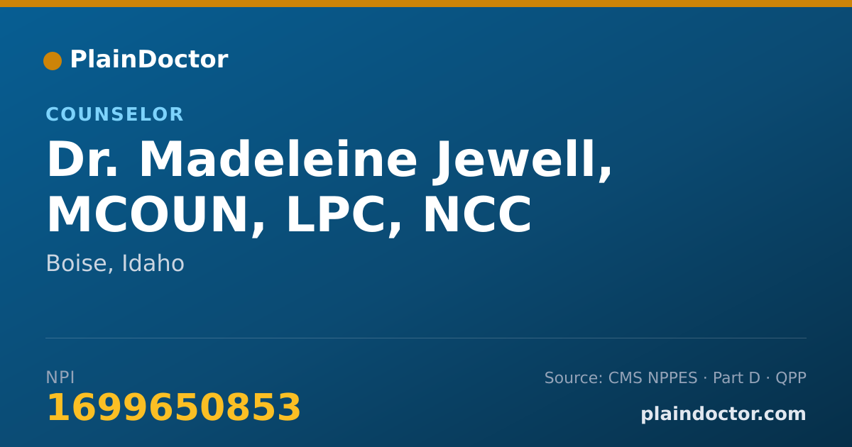 Shareable card for Madeleine Jewell, MCOUN, LPC, NCC - Counselor, Boise, ID