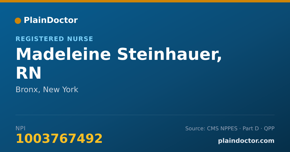 Shareable card for Madeleine Steinhauer, RN - Registered Nurse, Bronx, NY
