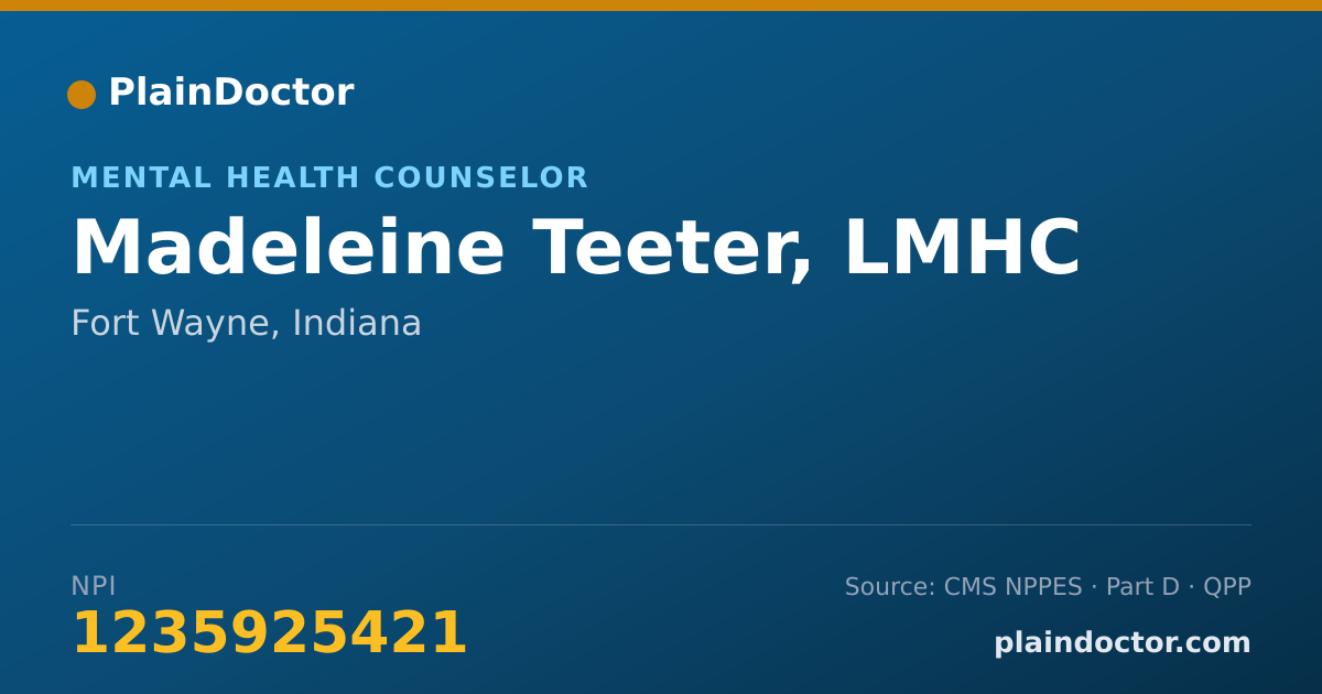 Shareable card for Madeleine Teeter, LMHC - Mental Health Counselor, Fort Wayne, IN