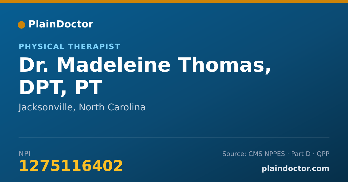 Shareable card for Madeleine Thomas, DPT, PT - Physical Therapist, Jacksonville, NC