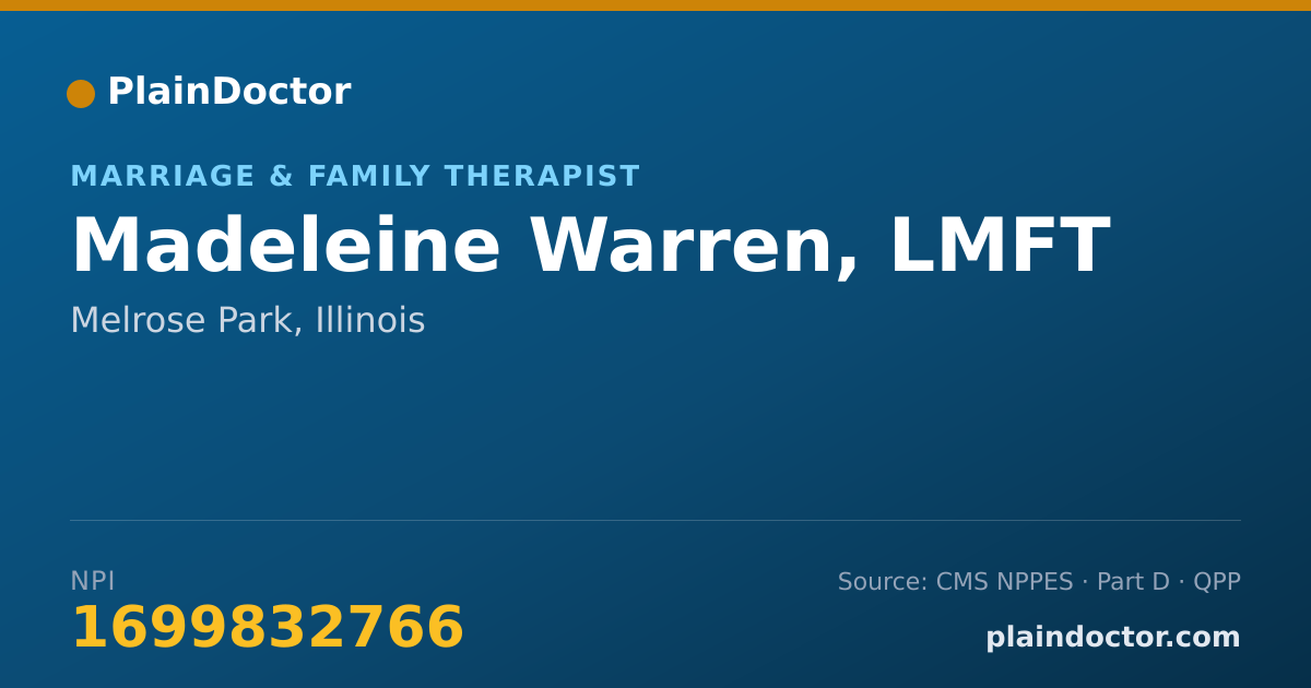 Shareable card for Madeleine Warren, LMFT - Marriage & Family Therapist, Melrose Park, IL