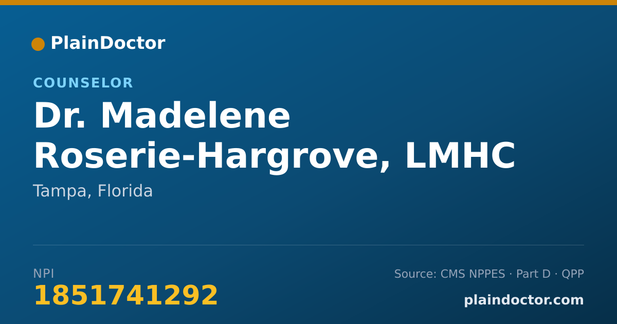 Shareable card for Madelene Roserie-Hargrove, LMHC - Counselor, Tampa, FL