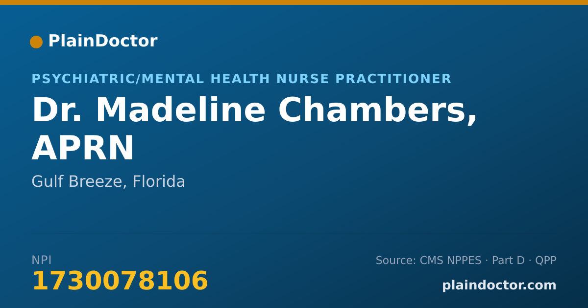 Shareable card for Madeline Chambers, APRN - Psychiatric/Mental Health Nurse Practitioner, Gulf Breeze, FL