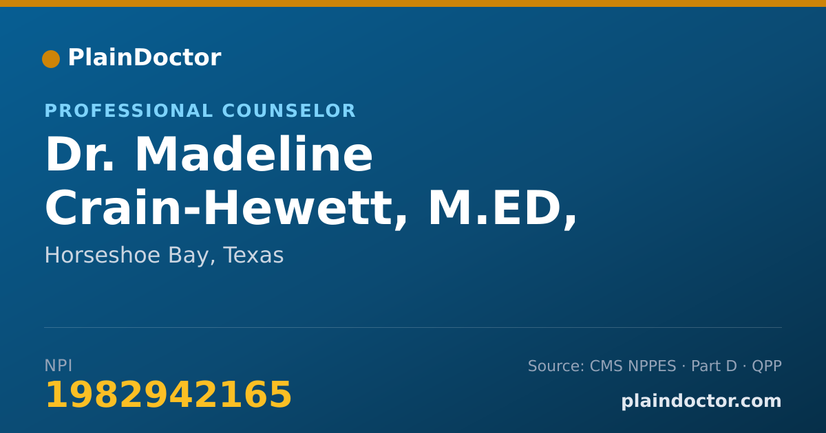 Shareable card for Madeline Crain-Hewett, M.ED, LPC - Professional Counselor, Horseshoe Bay, TX