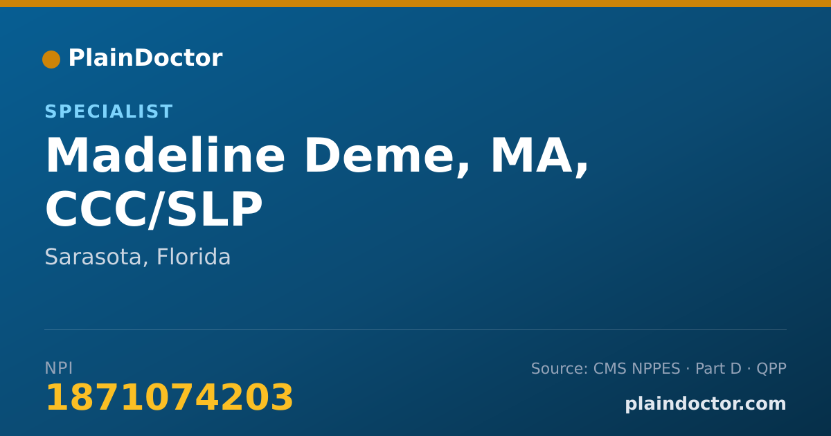Shareable card for Madeline Deme, MA, CCC/SLP - Specialist, Sarasota, FL
