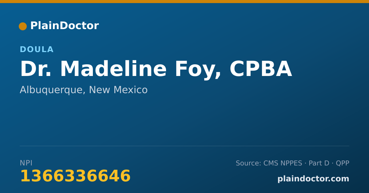 Shareable card for Madeline Foy, CPBA - Doula, Albuquerque, NM