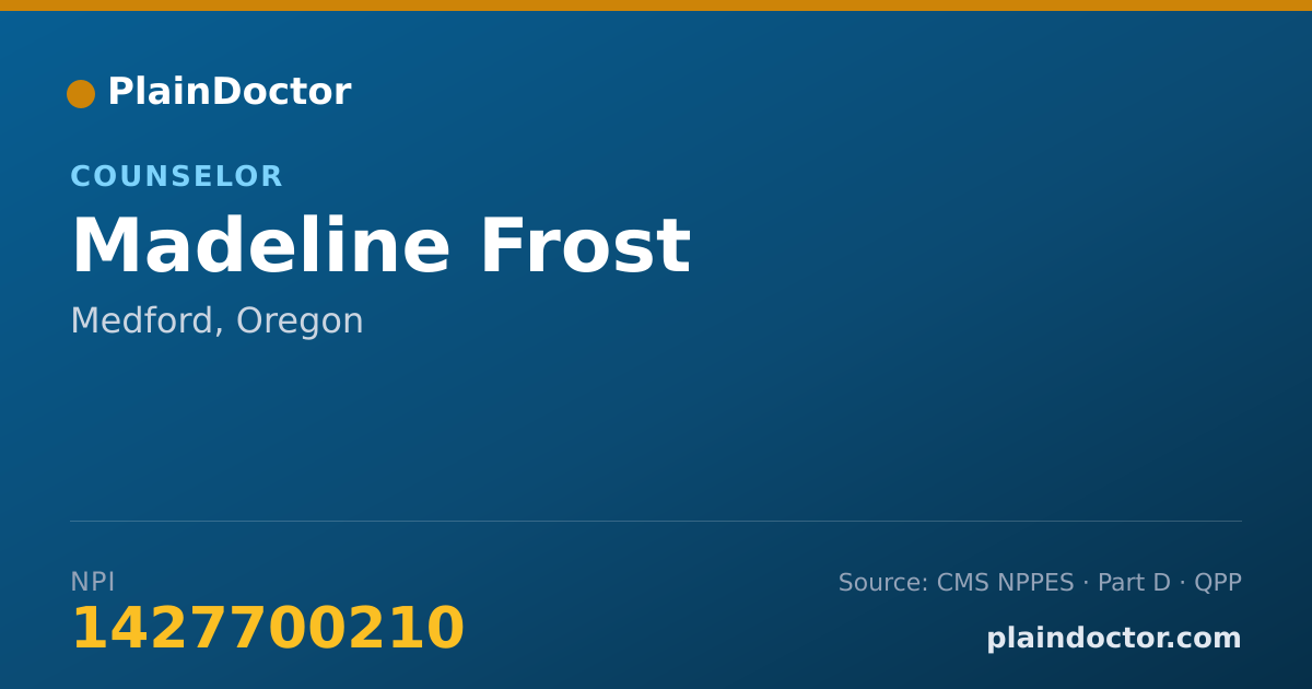 Shareable card for Madeline Frost - Counselor, Medford, OR