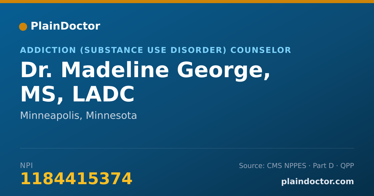 Shareable card for Madeline George, MS, LADC - Addiction (Substance Use Disorder) Counselor, Minneapolis, MN